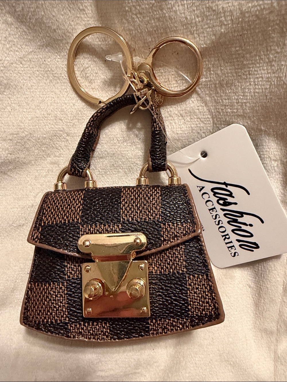 Fashion Accessories Brown Check Mini Purse Keychain